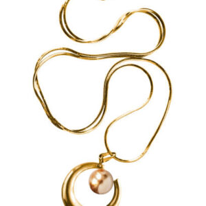 Vintage gold necklace with golden pearl isolated over white